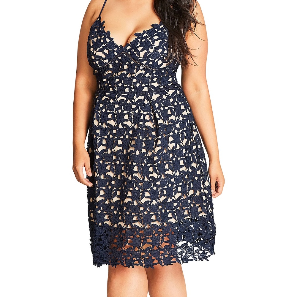 City Chic Navy Eyelet Dress - Size 16